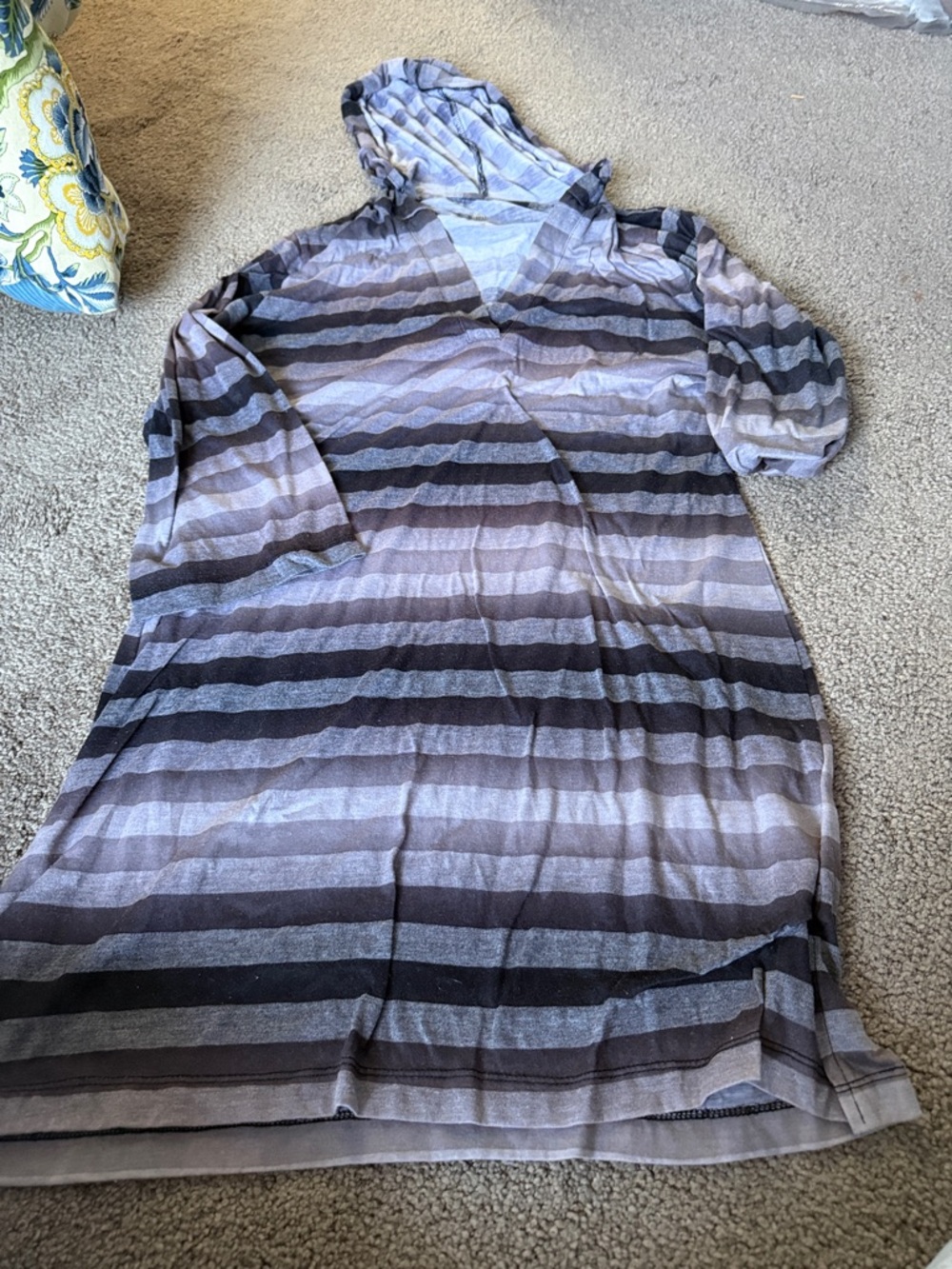 Striped Hooded Tunic cover up in Gray and Black